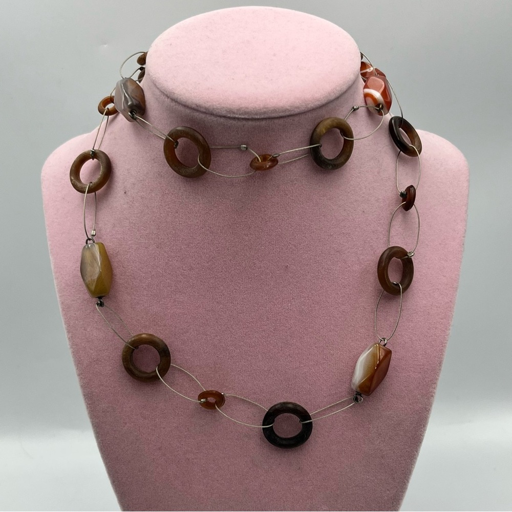 vintage handmade Bohemian Brown and Tan Beaded Necklace